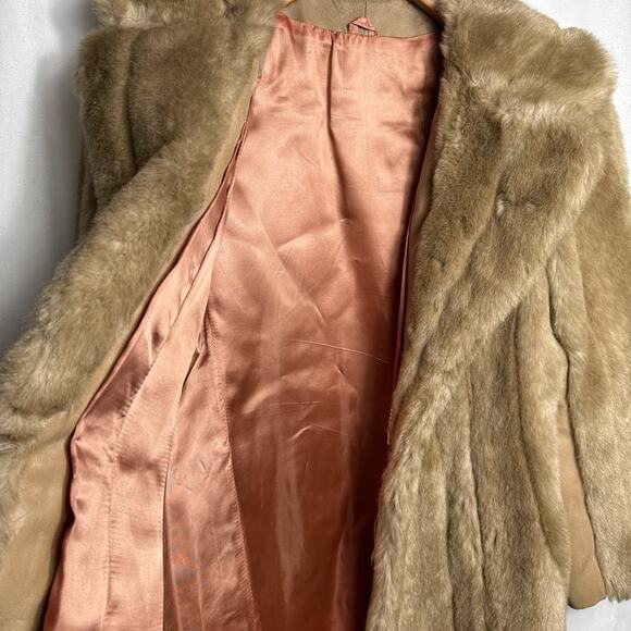 Vintage Faux Fur Coat Light Brown Tissavel France Women's Size 10 Medium FLAWS - Picture 4 of 12